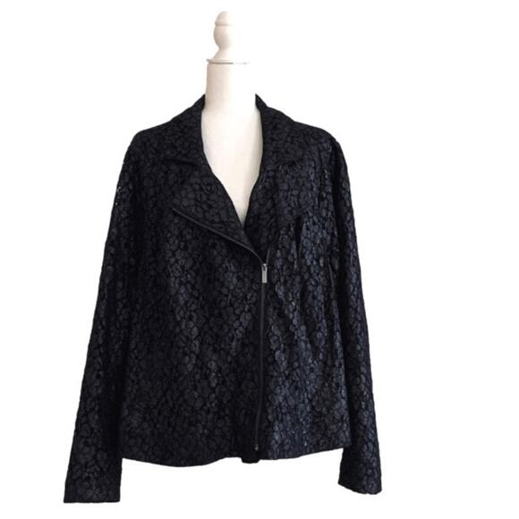Lane Bryant Blazer Jacket Black Lace Overlay Asymmetrical Zip Coat Woman Size 26 - Picture 1 of 14